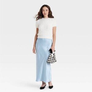 A New Day Women’s Light Blue Satin Elastic Waistband Maxi Slip Skirt Size XXL